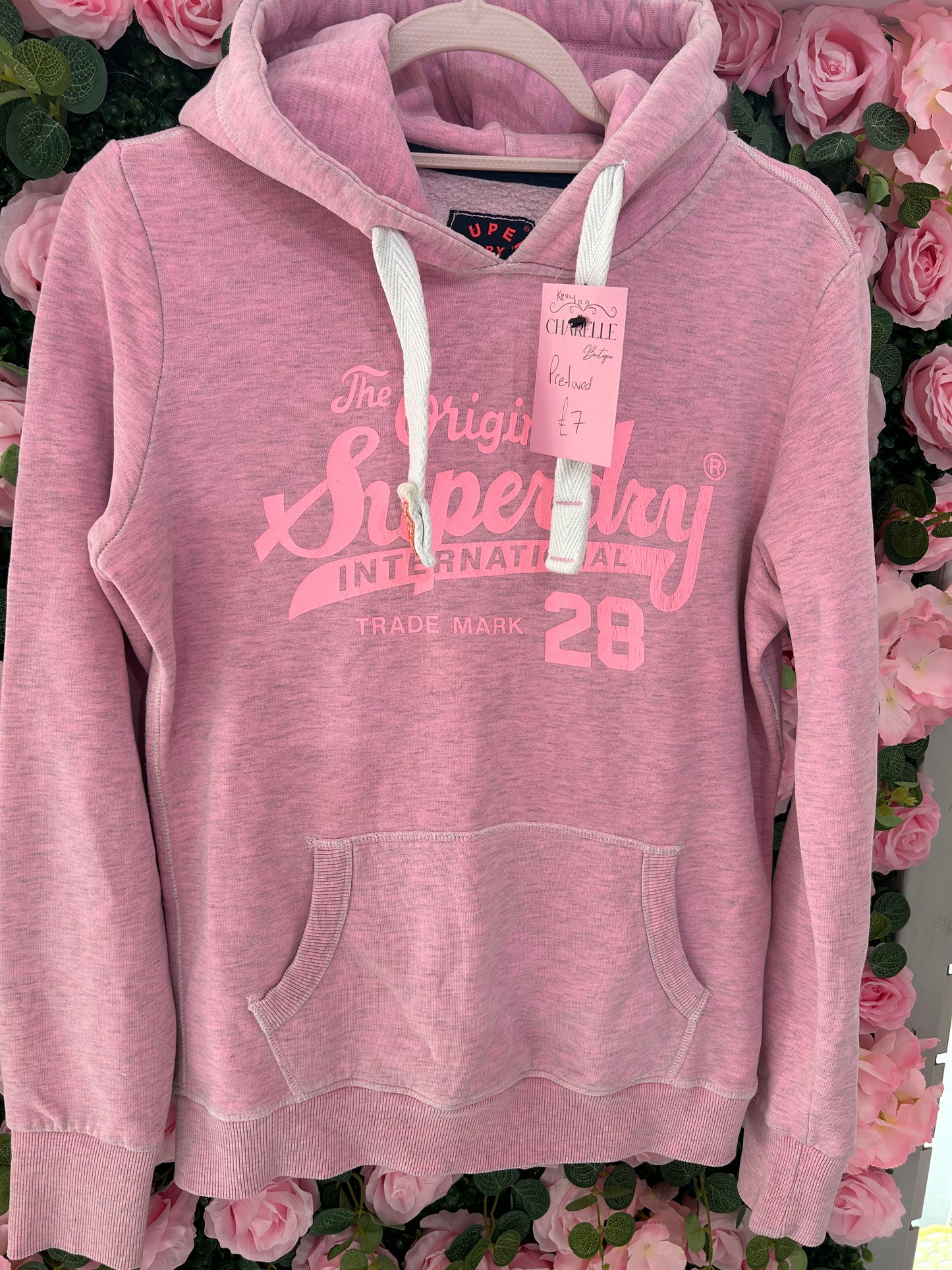 Pre-Loved Ladies Pink Superdry hoody size M 8/10